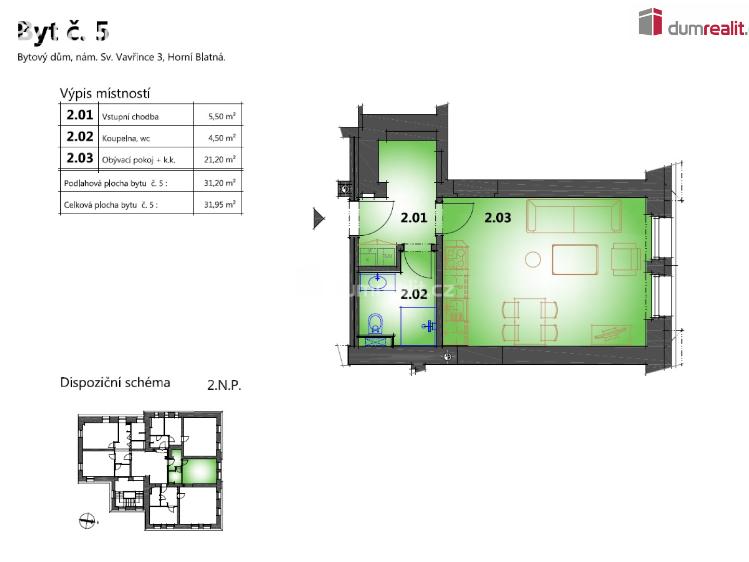 Продаж квартири 1+KK Horní Blatná, náměstí Sv. Vavřince č. 14