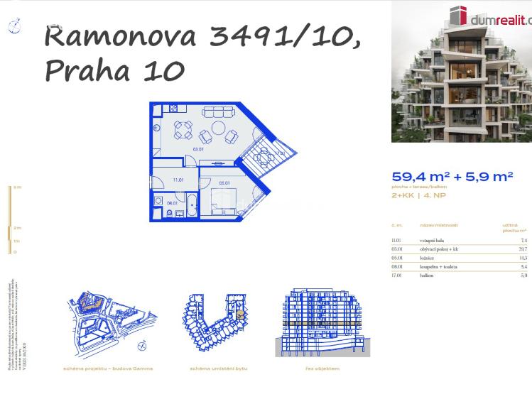Pronájem bytu 2+KK Praha 10, Ramonova č. 8