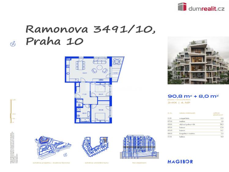 Pronájem bytu 3+KK Praha 10, Ramonova č. 11