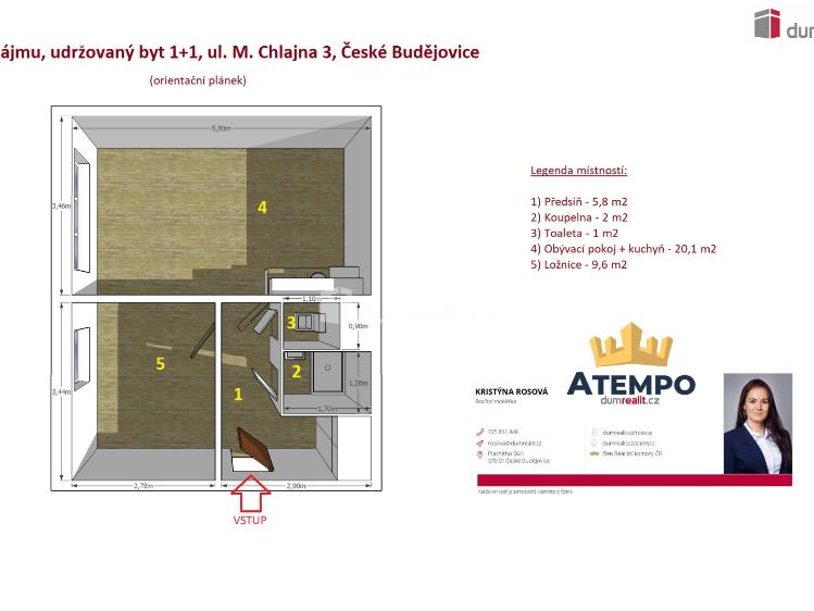 Rent apartment 1+1 České Budějovice, M. Chlajna č. 2
