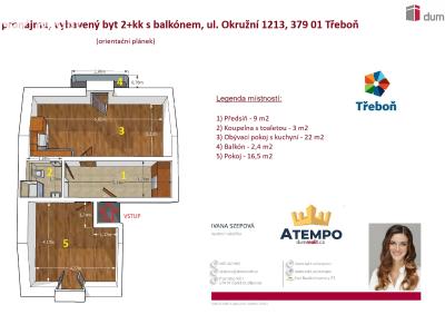 Pronájem bytu 2+KK Třeboň, Okružní č. 5