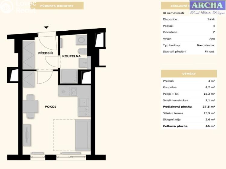 Prodej bytu 1+KK Praha, U křížku č. 4