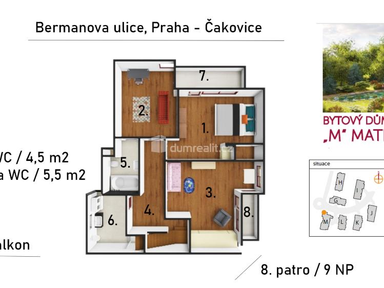 Prodej bytu 4+KK Praha-Čakovice, Bermanova č. 21