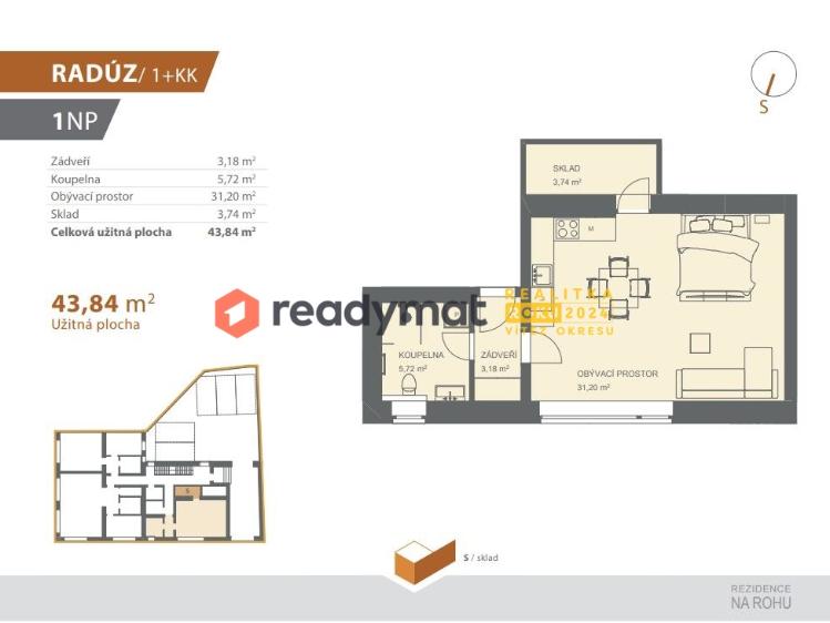 Продаж квартири 1+KK Hodonín, tř. Dukelských hrdinů 1109/6 č. 7
