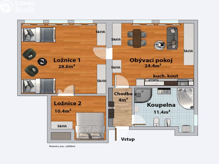 Rent apartment 2+1 Praha, Wolkerova 568/16 č. 2