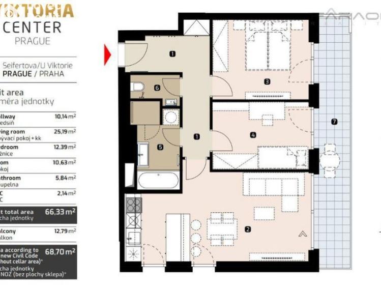 Pronájem bytu 3+KK Praha, U Viktorie č. 5