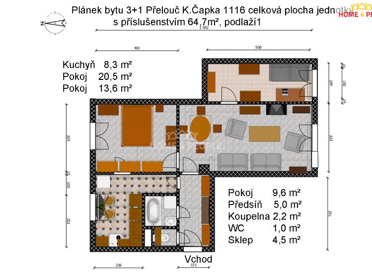 Prodej bytu 3+1 Přelouč, K. Čapka č. 25
