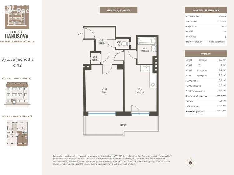 Prodej bytu 2+KK Praha, Hanusova č. 9