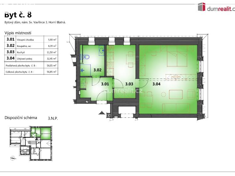 Prodej bytu 2+KK Horní Blatná, náměstí Sv. Vavřince č. 46