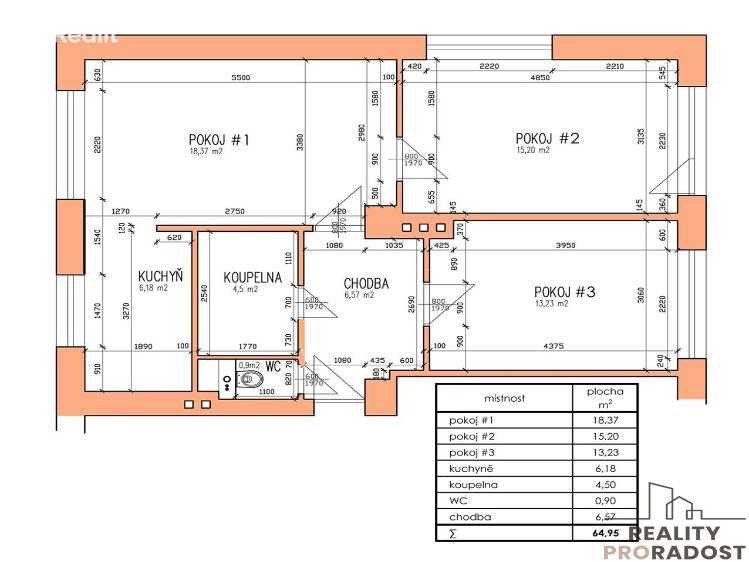 Pronájem bytu 3+1 Bzenec, J. Hanáka 1147 č. 15