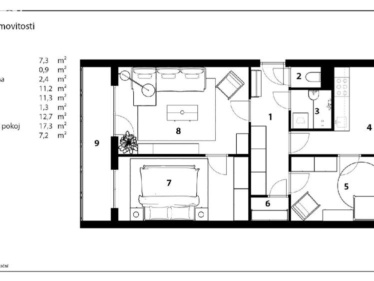 Продаж квартири 3+1 Hradec Králové, Hrubínova 1461/6 č. 9
