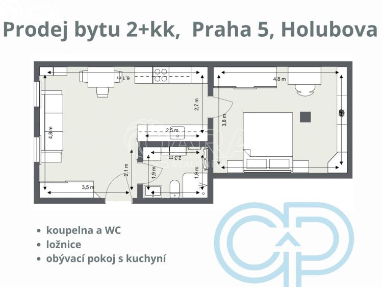 Продаж квартири 2+KK Praha, Holubova 2517/4 č. 20