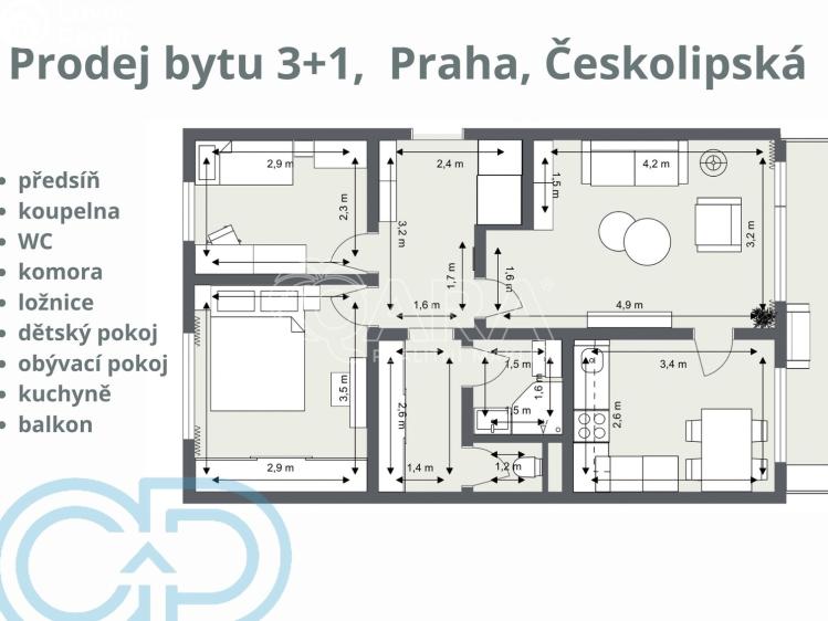 Продаж квартири 3+1 Praha, Českolipská 389/9 č. 25
