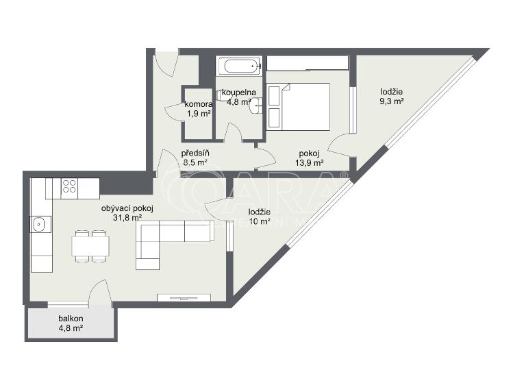 Prodej bytu 2+KK Praha, Modenská 697/4 č. 9