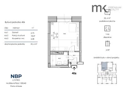 Rent apartment 1+KK Praha, Na bitevní pláni č. 6