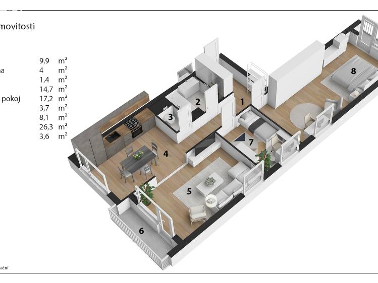 Продаж квартири 3+KK Hradec Králové, třída Edvarda Beneše 1565/2 č. 19