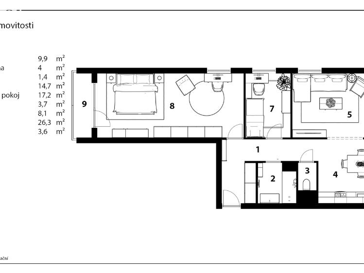 Продаж квартири 3+KK Hradec Králové, třída Edvarda Beneše 1565/2 č. 20