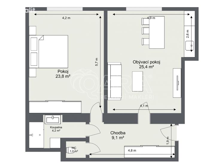 Оренда квартири 2+KK Praha, Vršovická 897/20 č. 6