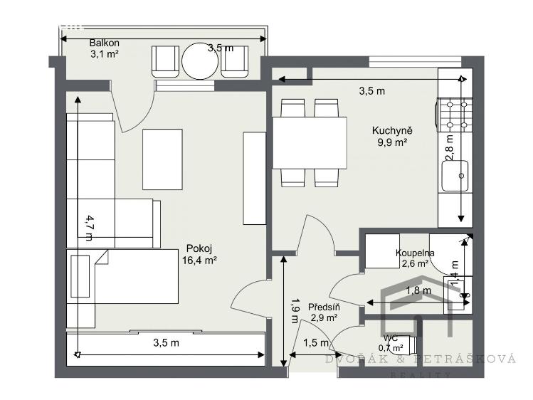 Pronájem bytu 1+1 Praha, Jabloňová 2136/11 č. 14