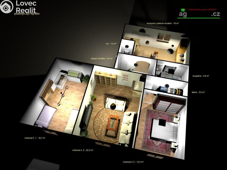 Pronájem bytu 3+1 Nýrsko, Petra Bezruče 172 č. 16