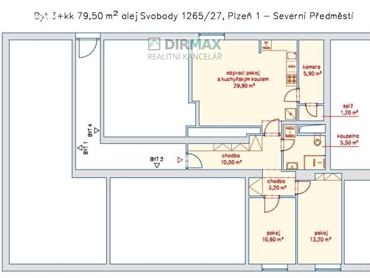 Оренда квартири 3+KK Plzeň, alej Svobody 1265/27 č. 25