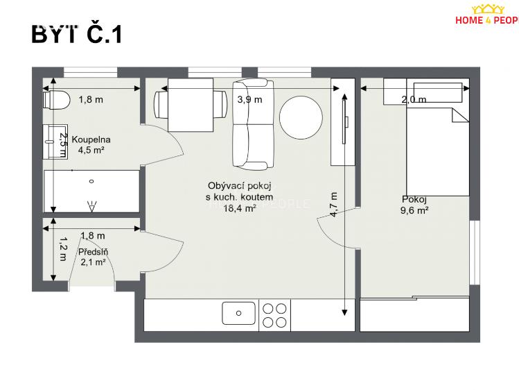Pronájem bytu 2+KK Chrášťany č. 4