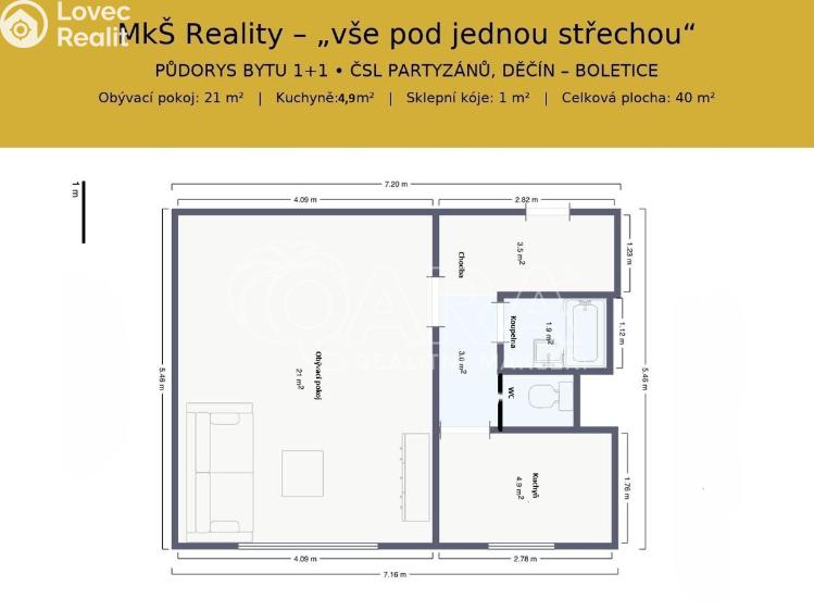 Prodej bytu 1+1 Děčín, Čsl. partyzánů č. 7