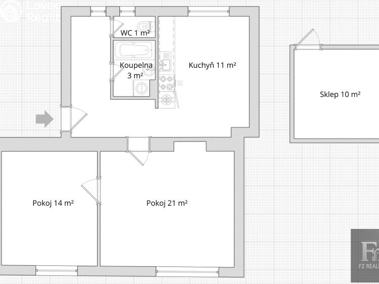 Продажа квартиры 2+1 České Budějovice, Čéčova 668/8 č. 5