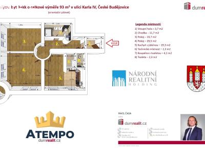 Pronájem bytu 3+KK České Budějovice, Karla IV. č. 2
