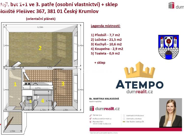 Продажа квартиры 1+1 Český Krumlov, Sídliště Plešivec č. 2