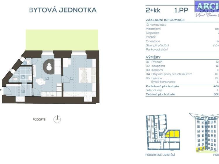 Sale apartment 2+KK Praha, Hartigova 8/67 č. 1