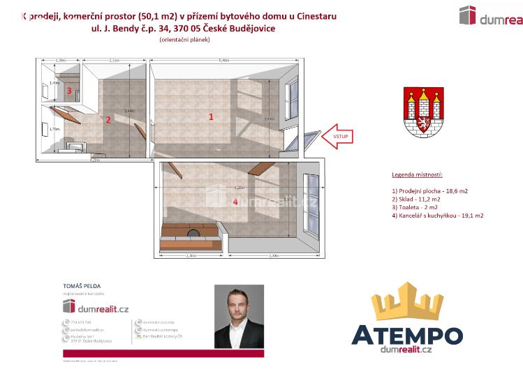 Prodej obchodního prostoru České Budějovice, J. Bendy č. 4