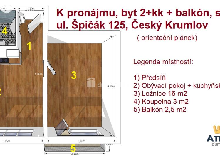 Pronájem bytu 2+KK Český Krumlov, Špičák č. 4