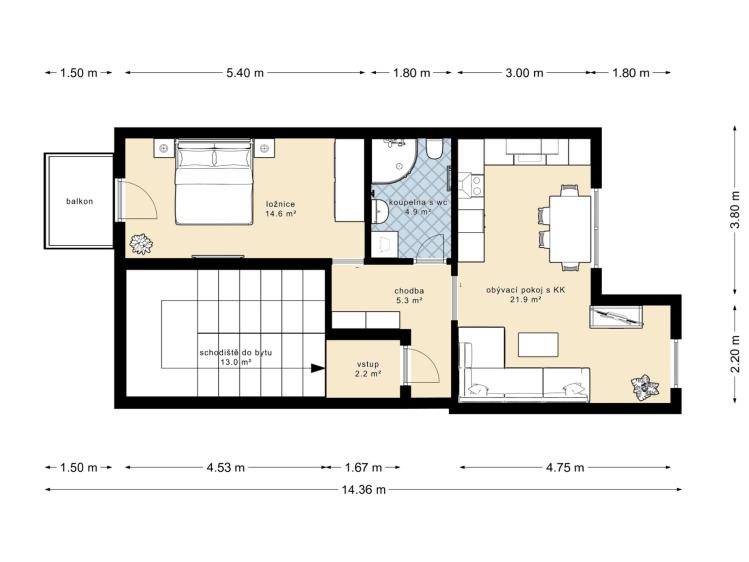 Аренда квартиры 2+KK České Budějovice, B. Smetany 1435/53 č. 18