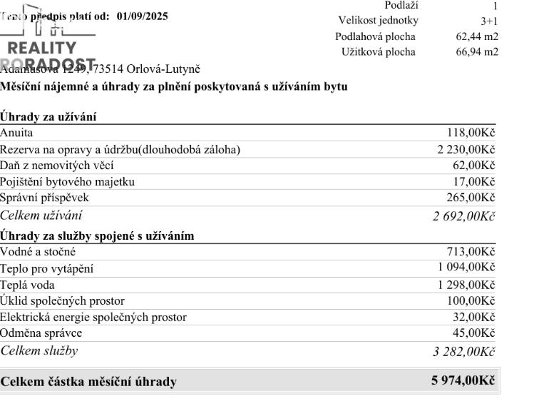 Sale apartment 3+1 Orlová, Adamusova 1249 č. 14