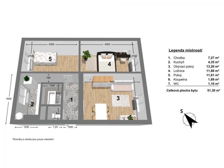 Rent apartment 3+1 Frýdek-Místek, Lidická 1695 č. 13