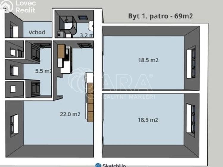 Pronájem bytu 3+KK Kralupy nad Vltavou, Jana Palacha 809/11 č. 14
