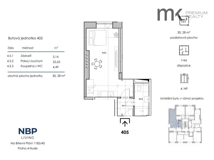 Pronájem bytu 1+KK Praha, Na bitevní pláni č. 9