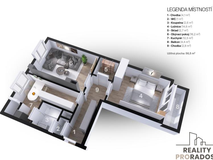 Sale apartment 2+1 Ivanovice na Hané, Mlýnská 743/19 č. 3