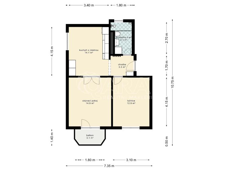 Pronájem bytu 2+1 České Budějovice, Nerudova 991/2 č. 2