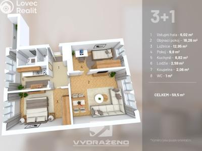 Prodej bytu 3+1 Pardubice, Ohrazenická č. 4