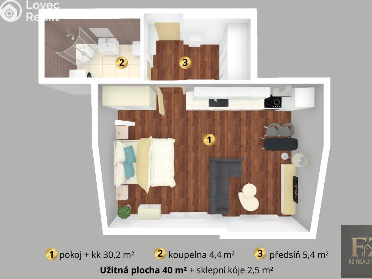 Продаж квартири 1+KK Tábor, Jeronýmova 722/3 č. 4