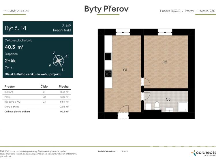 Sale apartment 2+KK Přerov, Husova 1037/8 č. 2