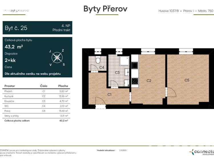 Sale apartment 2+KK Přerov, Husova 1037/8 č. 2