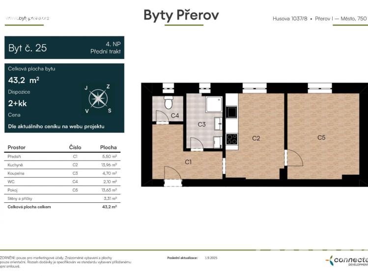 Prodej bytu 2+KK Přerov, Husova 1037/8 č. 2