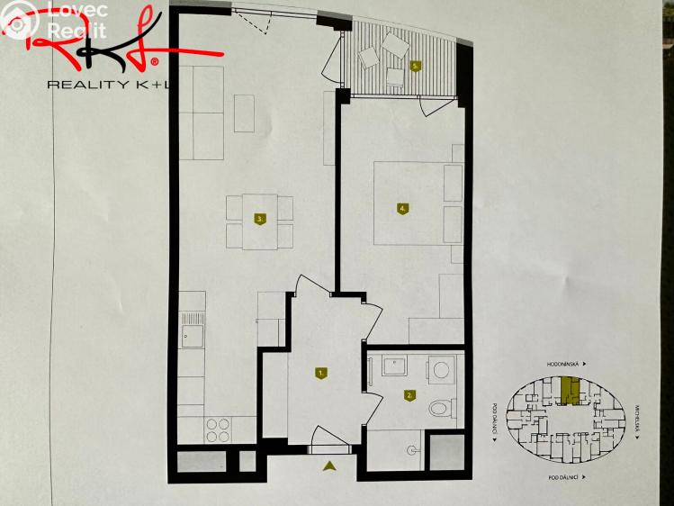 Pronájem bytu 2+KK Praha, Hodonínská č. 6