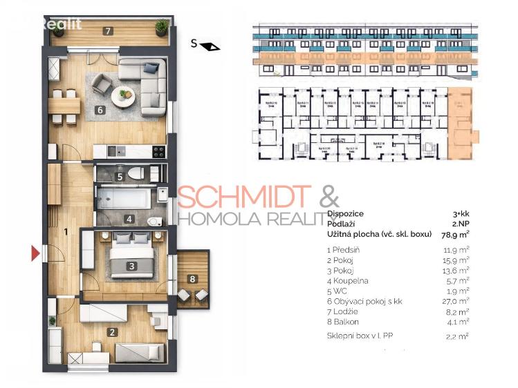 Pronájem bytu 3+KK Hustopeče, Starovická 1460/1a č. 17