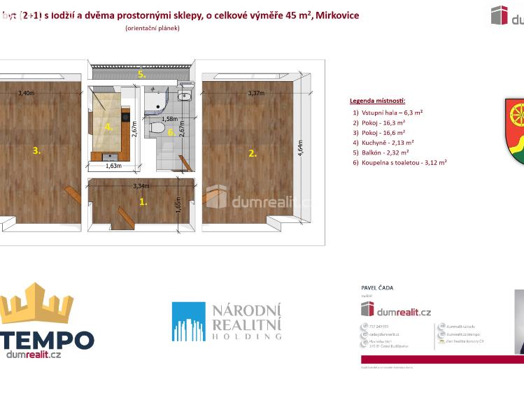 Pronájem bytu 2+1 Mirkovice č. 3