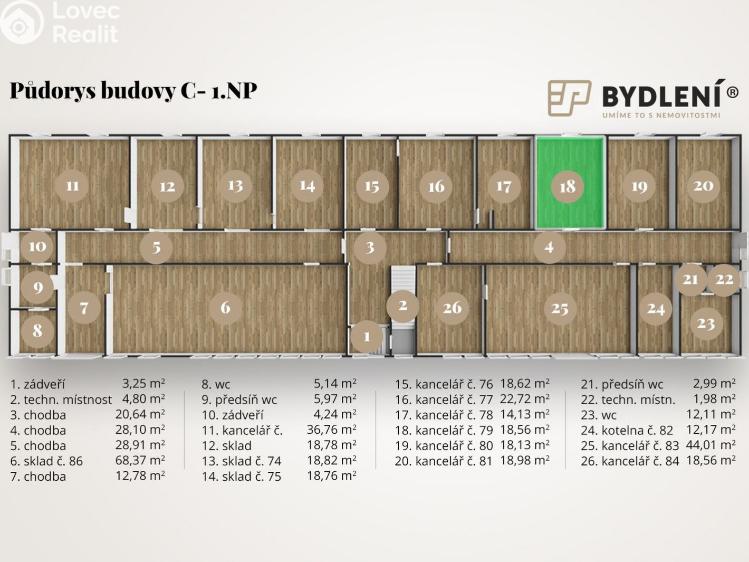 Оренда офісного приміщення Teplice, Tolstého 451 č. 9