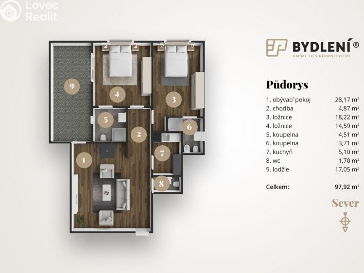 Prodej bytu 3+KK Teplice, U Nových lázní 3270 č. 3